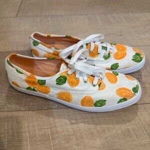 WOMENS CANVAS KEDS ORANGE PATTERN WHITE 7.5 SNEAKERS SHOES